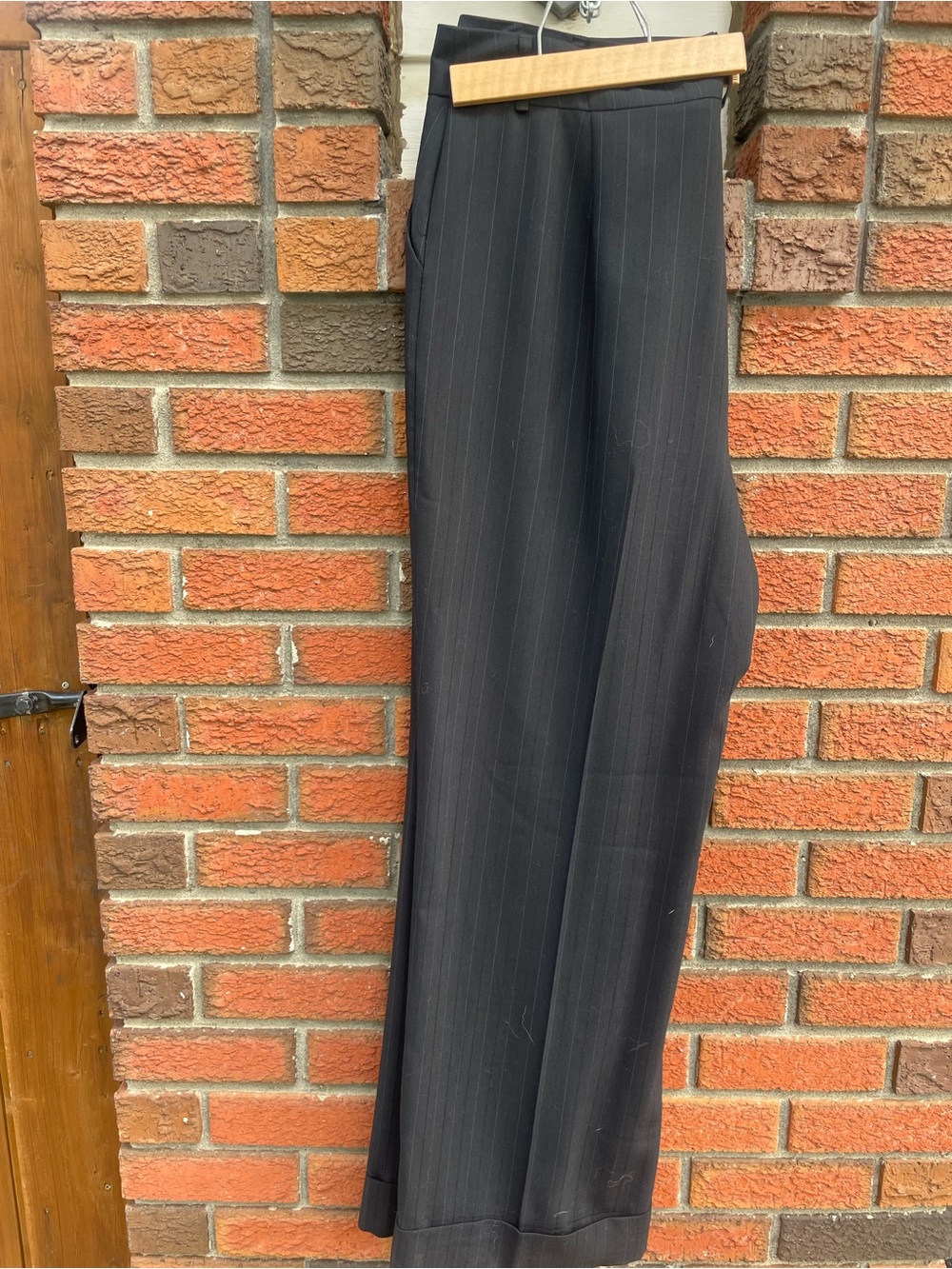 Wool Black Pinstripe Wide Leg Dress Pants